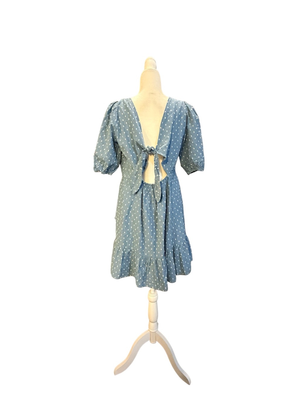 LOFT Cottagecore Blue Chambray Square-Neck Puff Sleeve Mini Dress Size 10 - Picture 7 of 9
